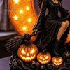 Halloween-Dekoration für den Innenbereich Hexe auf Mondsichel Dekorative Leuchte, Gotische Dekoration Lampe, Harzfigur für Tischdeko Zuhause Gruselig Saisonale