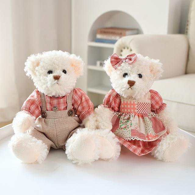 A Pair 26cm Cute Couple Teddy Bear with Cloth Plush Toys Stuffed Dolls Toy Kids Baby Girls Children Girl Birthday Christmas Gift