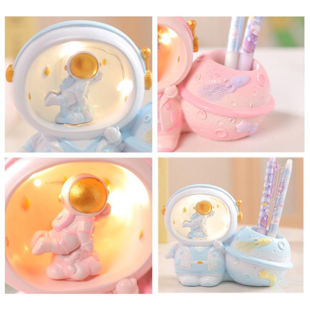 Cartoon Astronaut Pen Holder Decorative Astronaut Ornament LED Night Light School
