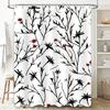 Modern Shower Curtain Black Red Floral Design Polyester Bathroom Decorative Waterproof Shower Panels for Home Decoration Size6