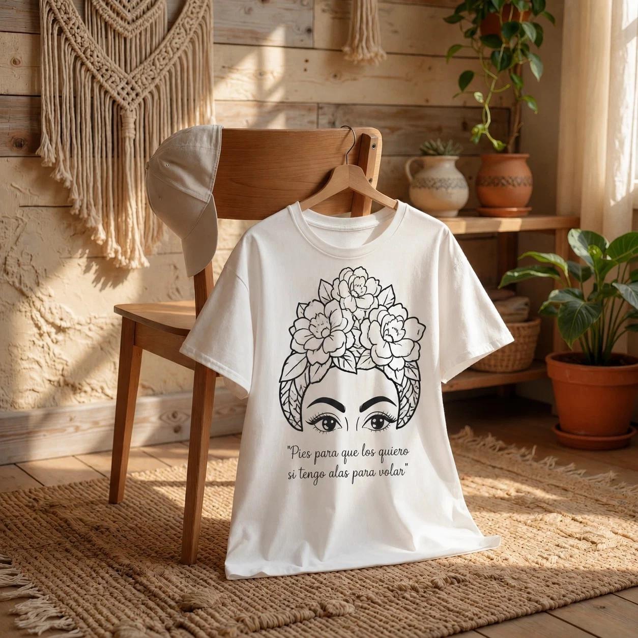 Frida Kahlo T Shirt Spanish Quote Floral Art Graphic Tee White Cotton Unisex S