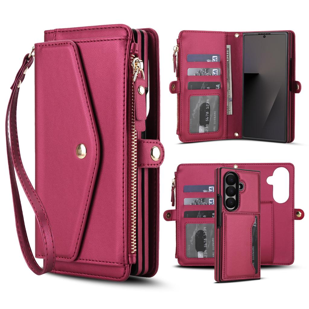 Fashion Crossbody Leather Phone Case for Samsung Z Fold 7 6 5 Multi-functional All-in-One Card Holder Shockproof Portable Cover