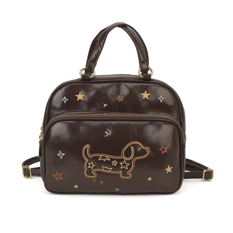 Zaino/Borsa a Mano Carino Bassotto Ricamato a Stelle Multiuso Borsa a Spalla per Donna