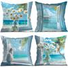 4pcs Pastoral Coastal Scenery Cushions Pillowcase Polyester Cushion Cover Throw Pillow Pillowcover Home Car Sofa Decor