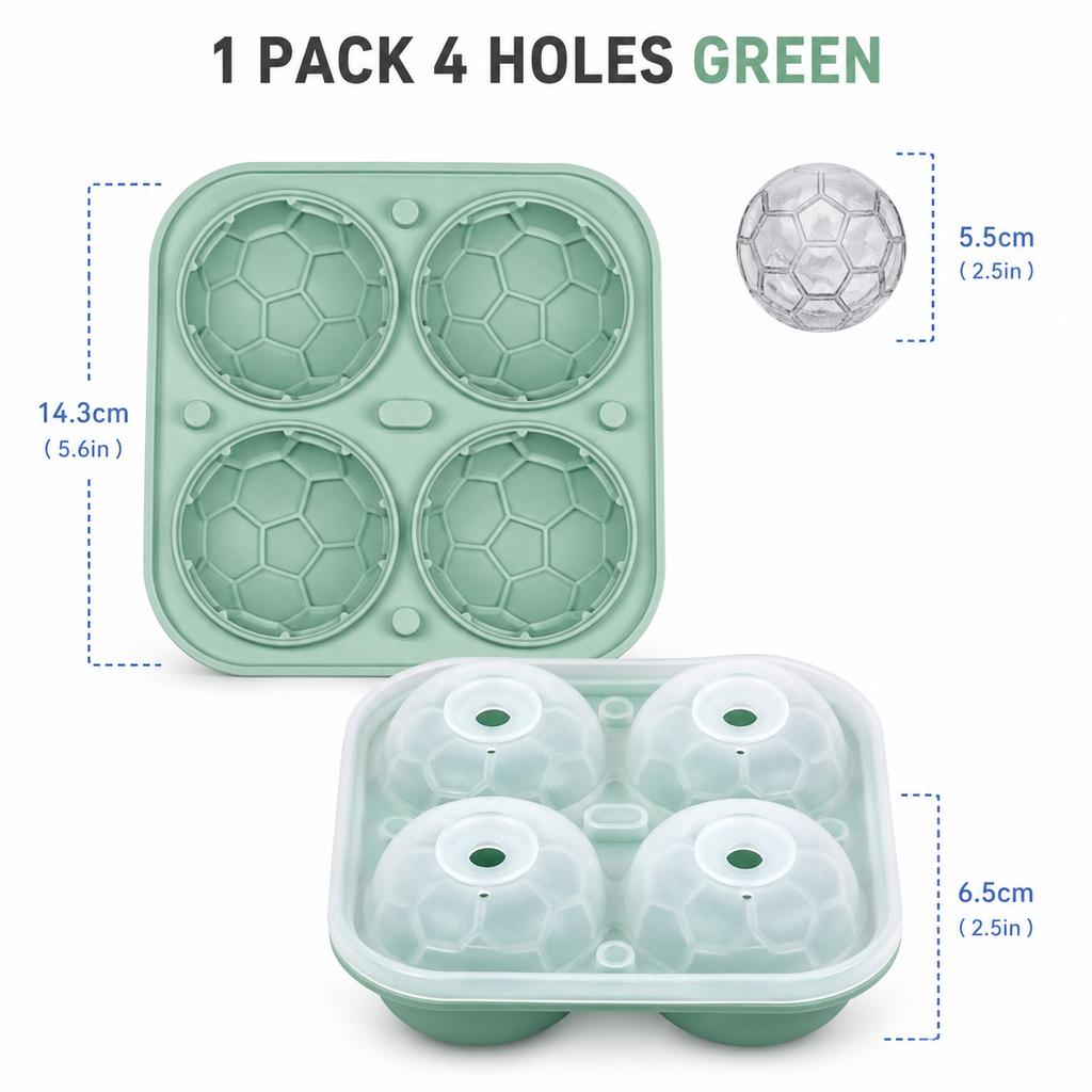 3D Soccer Ball Silicone Ice Cube Maker Tray 9-Cavity Football Ice Sphere Mold For Party Whiskey Cocktails Beverages Ice Trays