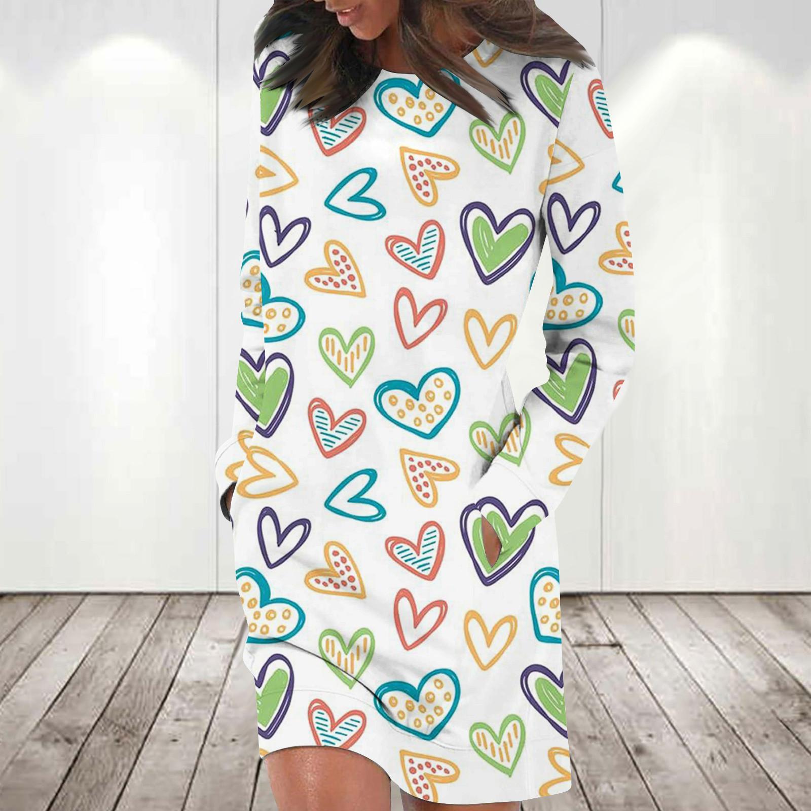 

Платье с длинным рукавом для женщин, повседневный пуловер с принтом, платье-свитер, осень XL белый