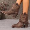 Brown Strip Buckle One Pedal Western Boots Wind Comfortable Versatile Daily Commute Fashion Women'S Boots Trendy Ankle Boots