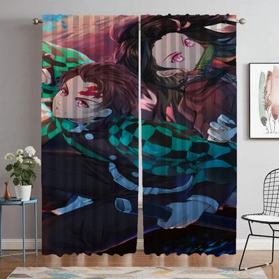 Kitchen Curtains for Camera Demon Slayer Partition Blackout Curtain for Room 2 Panel Halloween Decoration Home Interior Curtains