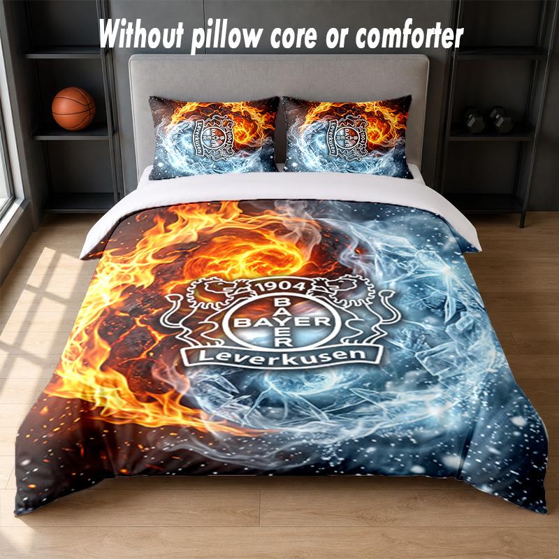 Bayer Leverkusen Football Design Bed Bedding Set 1 Duvet Cover + 2 Pillowcases Soft Breathable Household Bed Linens