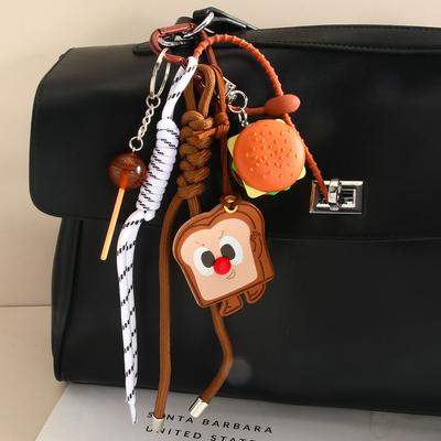 Cute Toast Bread Bag Pendant Car Keychain Burger Lollipop Braided Rope Decoration Creative Gift