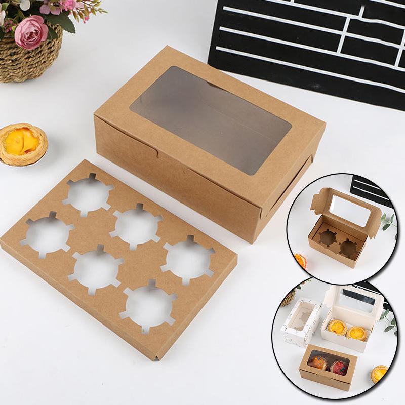1PC Cupcake Muffin Pastry Packaging Box Gift Boxes 2/4/6 Hole Kraft Paper Box Cake Box Party Supplies