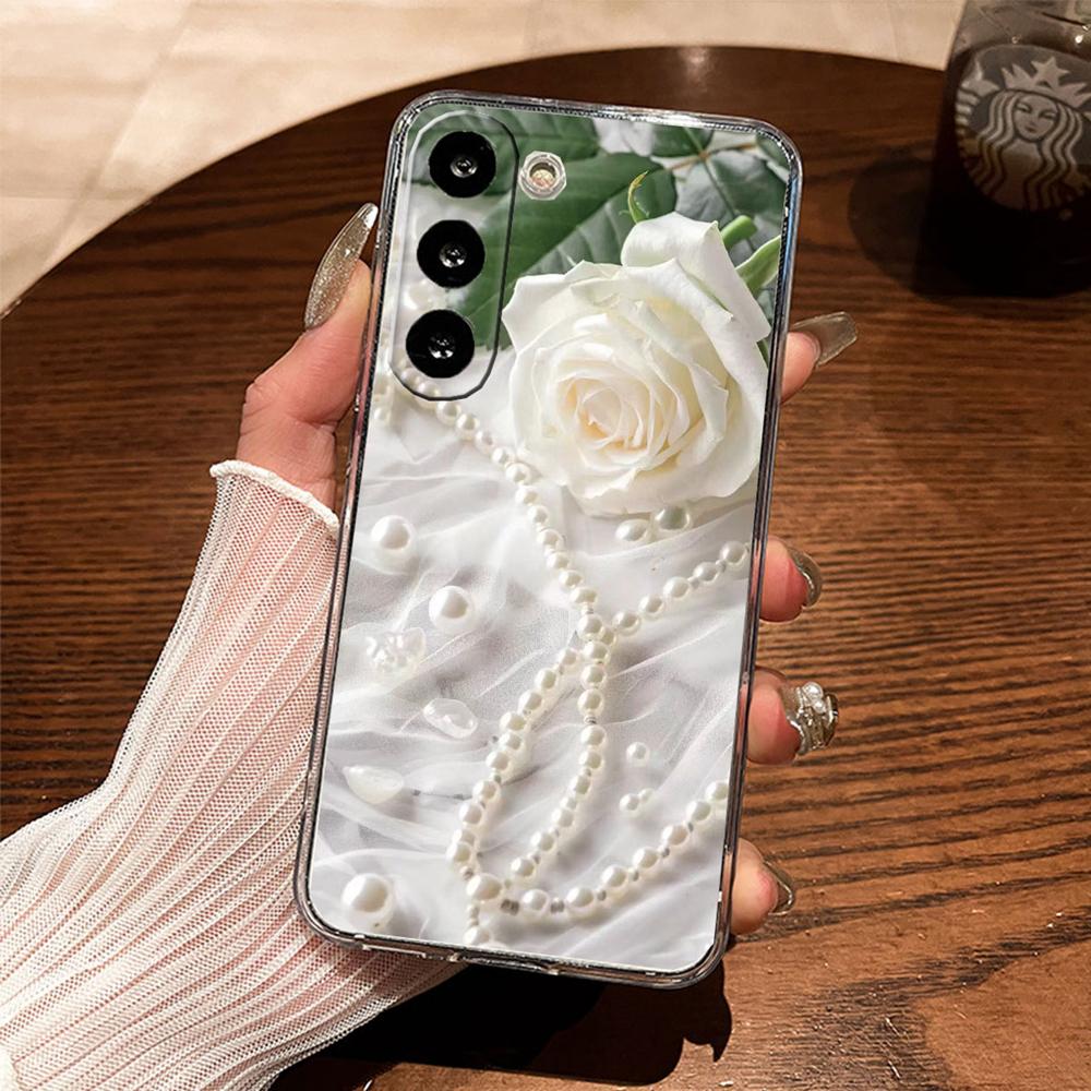 Olejomalba Květ bílé růže Pouzdro na telefon pro Samsung Galaxy A56 A16 A26 A36 A37 A57 A17 A13 A11 A10 Průhledný TPU kryt
