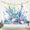 Minimalist Ocean Tapestry, HD Watercolor Print with Seaweed, Seashells & Jellyfish, White Background, Wall Decor for Bedroom