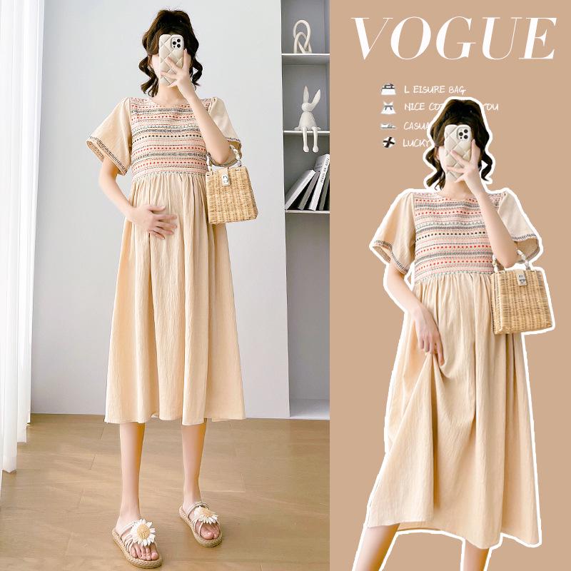 2026 Summer Embroidered Short Sleeve Maternity Dress
