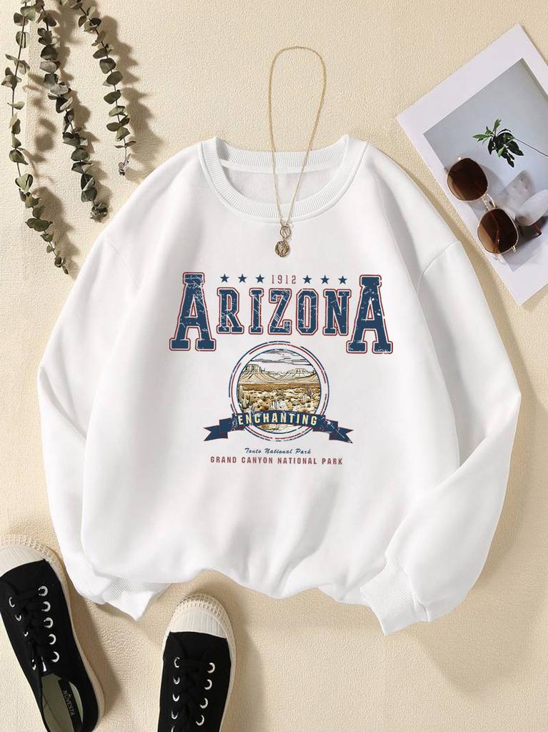 Women'S Print Thermal Lined Crew Neck Loose Pullover Long