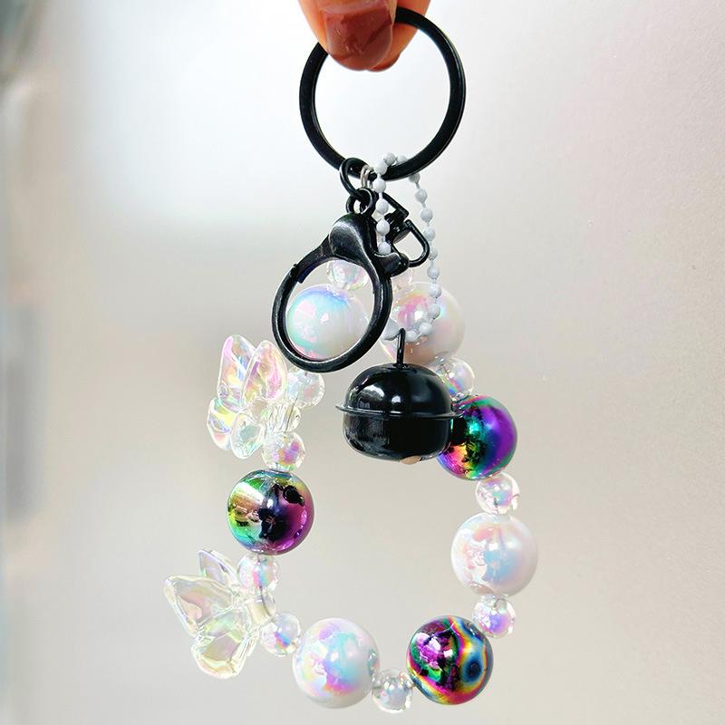Butterfly Key Chain Colorful Beads Phone Pendant Wrist Strap Car Key Ring Bag Decor Headphone Case Charms