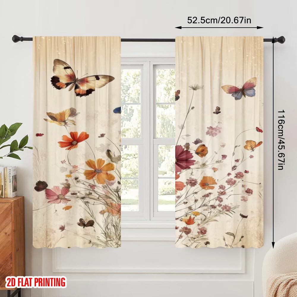 2pcs,2D Plane Printing Curtains Roller Blinds Fluttering Blooms(1) Versatile Polyester (without Rod) Festive Use for Bedroom,