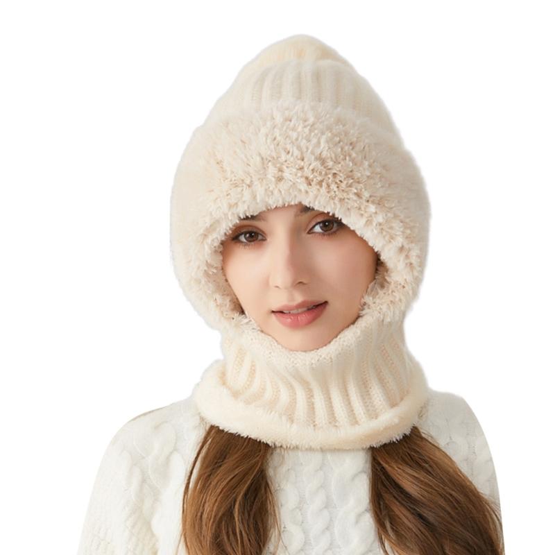 Versatiles Knitted Hat Women Ponytail Hat with Integrated Vintage Neck Warmer for Women with Neck Warmer