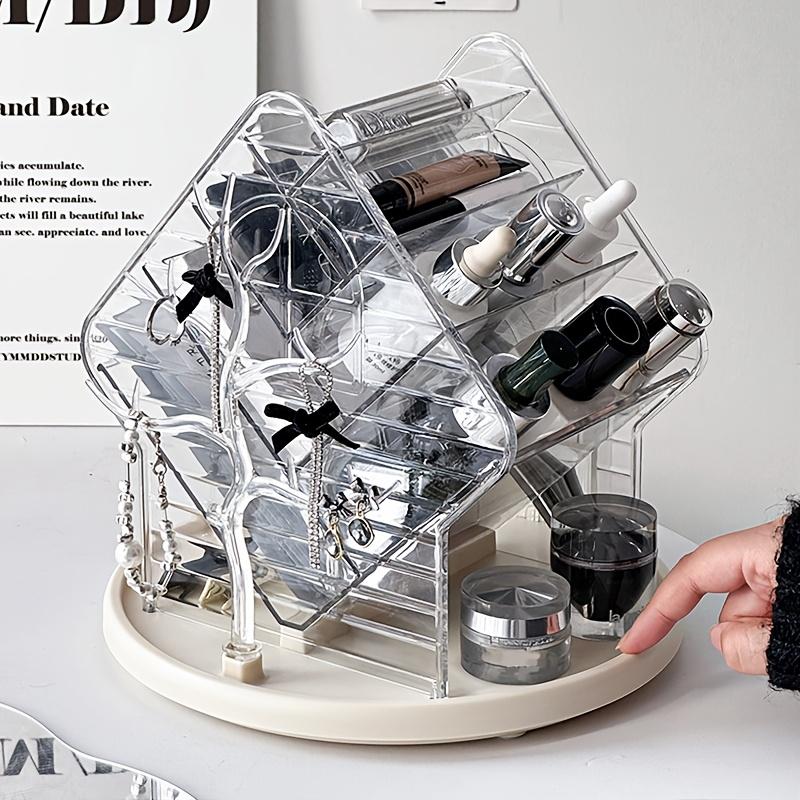 360Degree Rotating Makeup Organizer Transparent Cosmetic Storage Box Brush Holder Jewelry Display Rack Bathroom Organization