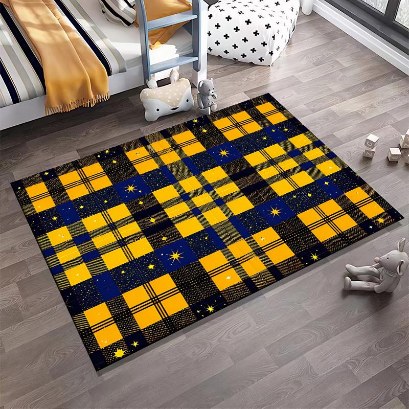Yellow and Blue Plaid Carpet with Starry Night Pattern Design Suitable for use as an anti-slip for living room bedroom sofas