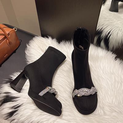 Křišťálové vysoké podpatky Kotníkové dámské boty Robustní boty 2025 Značkový designér Nové Elegantní Luxusní Ležérní boty Trend Venkovní Botas Mujer