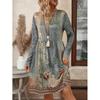 Women Floral Print Round Neck Long Sleeve Casual Dress A Line Vintage Midi Dress