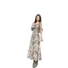 French Dress Women's Summer New Retro Printing V-neck Flared Sleeve Temperament Slim and Thin Dress
