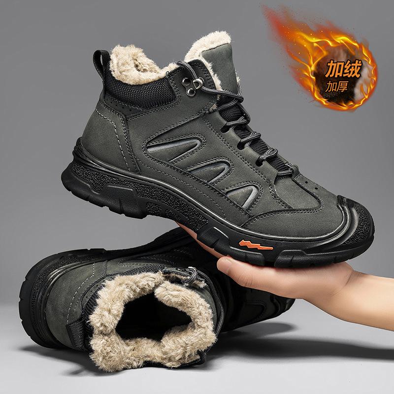

2024 foreign trade live broadcast hot-selling winter new Northeast velvet warm outdoor men s leather thick-soled Martin boots 38