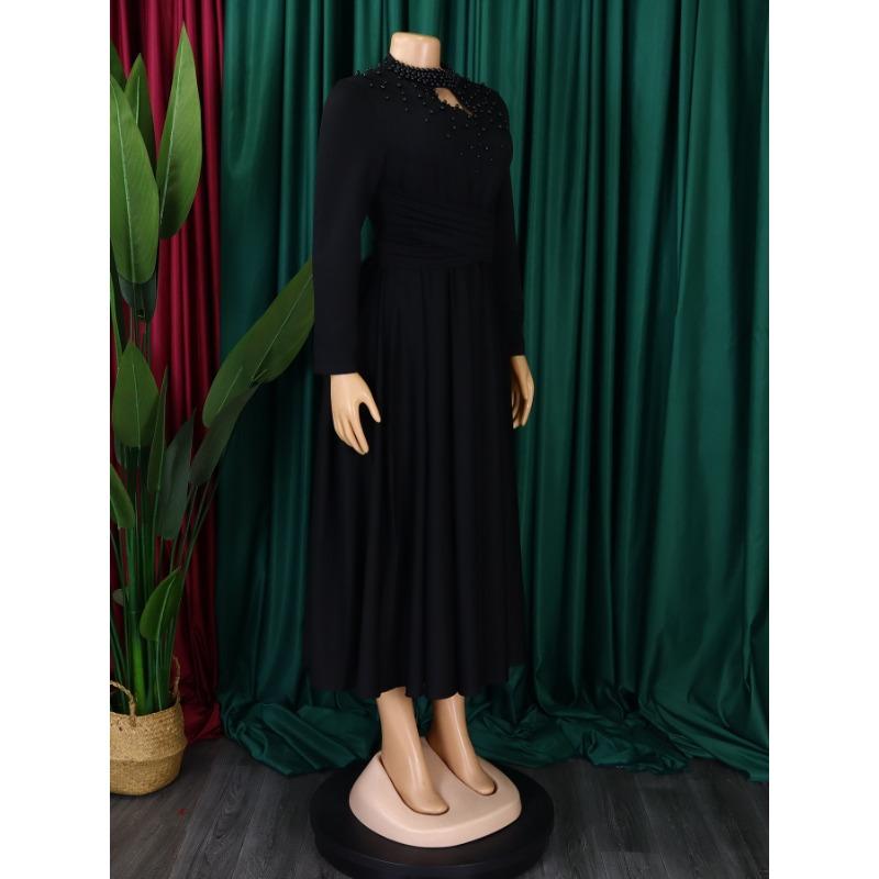 YYFS Women's Fashion Spring Fall Solid Color Print Long Sleeve O-Neck High Waist Casual Dresses