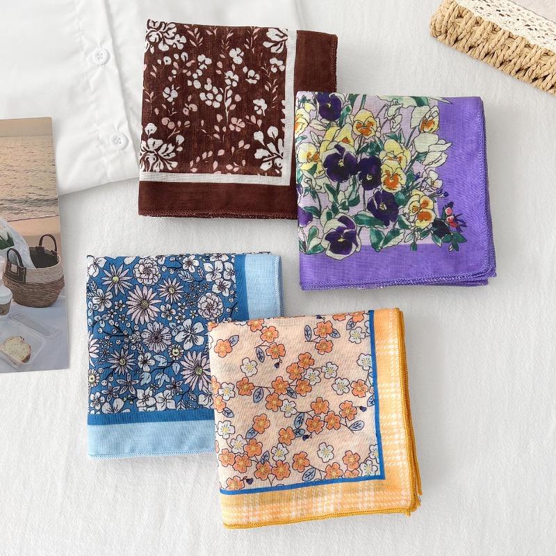 Korean Ins Style Versatile Floral Small Square Scarf For Women
