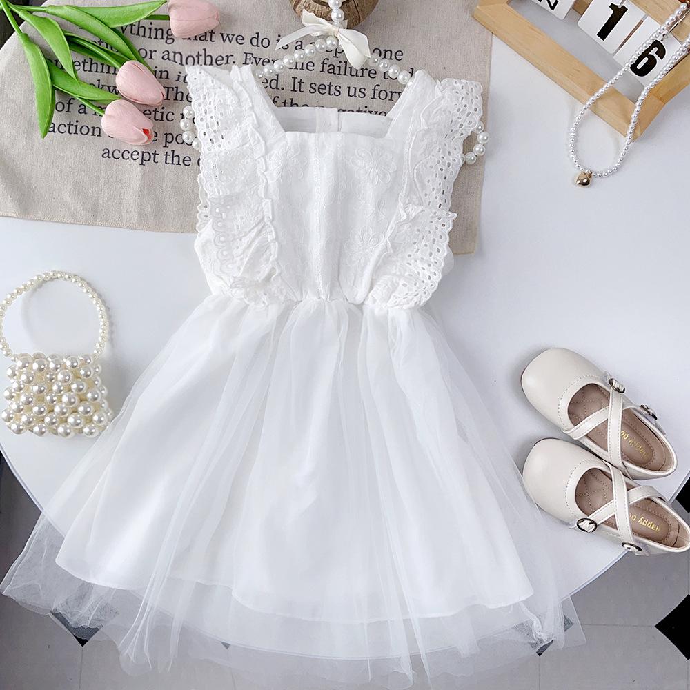 Girls Summer White Tulle Princess Dress Dreamy Fairy Solid Party Gown For Kids 100cm белый