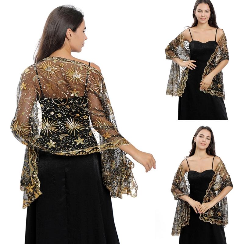 Woman Sequins Decor Embroidery Scarf for Summer Wedding Party Sunproof Supplies