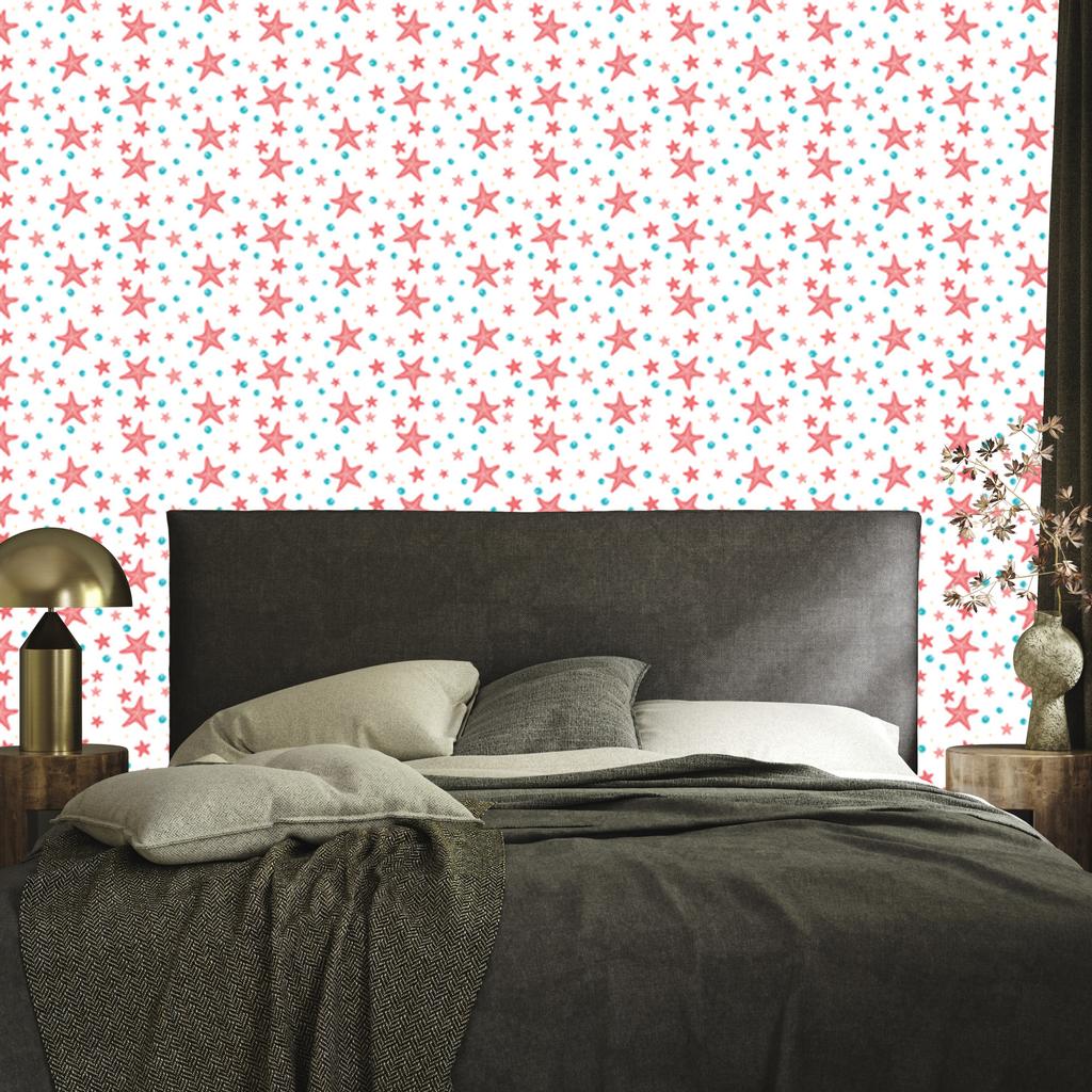 Starfish Wallpaper White, Coral and Aquamarine for Living Room and Bedroom 50x1000