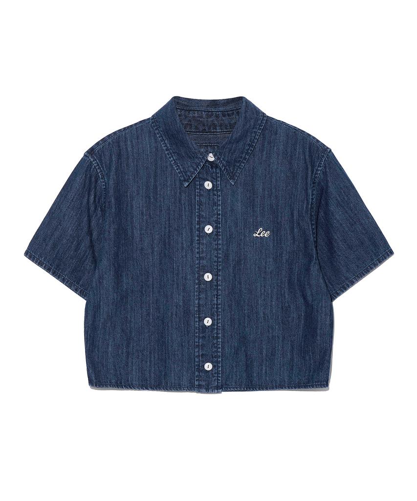 LEE Women'S Short Crop Denim Short Sleeve Shirt Indigo Dark