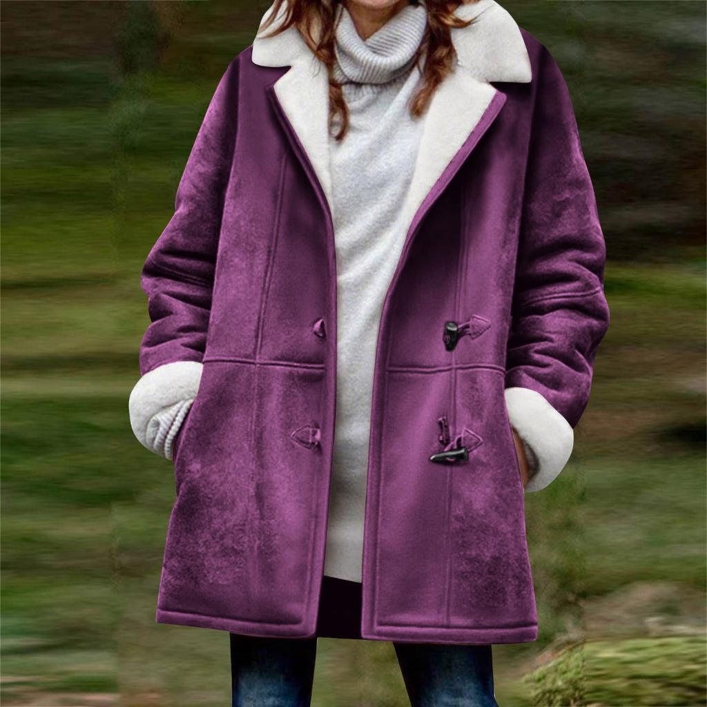 New Women's Solid Color Mid-length Loose Casual Fleece Thickened Warm Coat For Fall Winter, European & American Style Crossborder Outerwear