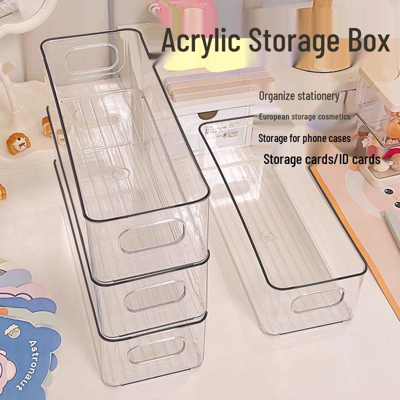 Narrow Acrylic Transparent Storage Box with Dividers for Stationery, Socks, and Miscellaneous Items