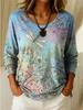 Women's Stylish Long-Sleeve Autumn Top Casual Crew-Neck T-Shirt with Vintage Ethnic-Style Print Loose Fit Street-Style Design