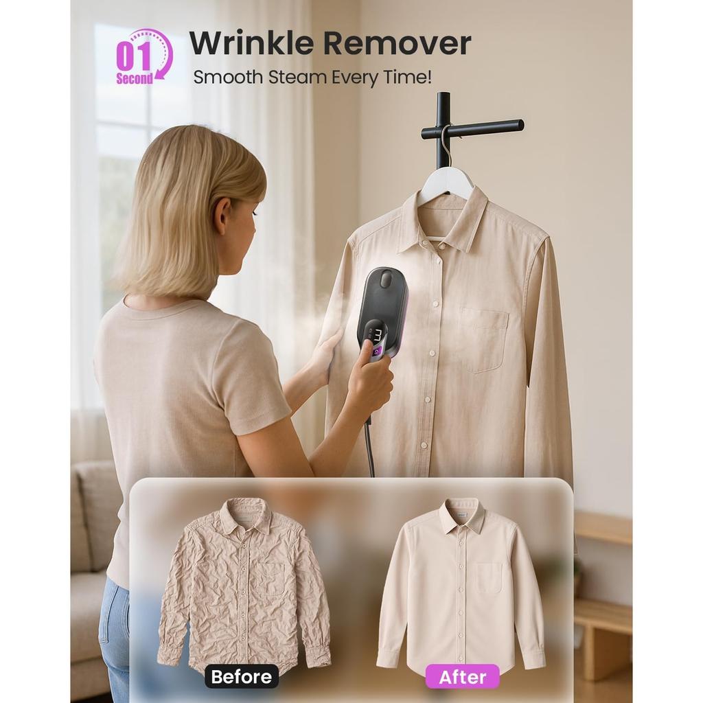 2-in-1 Handdampfglätter und Bügeleisen für Kleidung, 1000-W-Reisedampfglätter mit Keramiksohle, schnelles Aufheizen in 9 Sekunden, auslaufsicherer 170-ml-Wassertank, Selbstreinigung