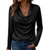 Women Tops Loose Fit V Neck Long Sleeve Shirt Pure Color Spring Autumn Casual