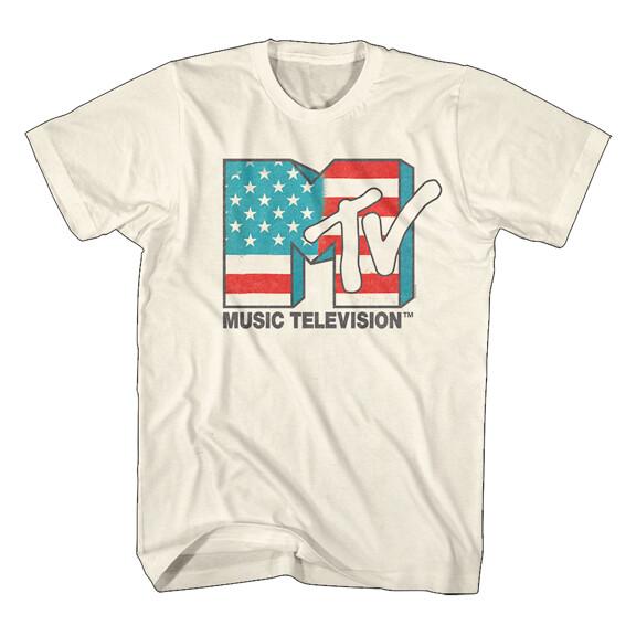 MTV Music Television Men039;s T Shirt American Flag Logo Natural Cotton SM5XL  Unisex T-Shirt M