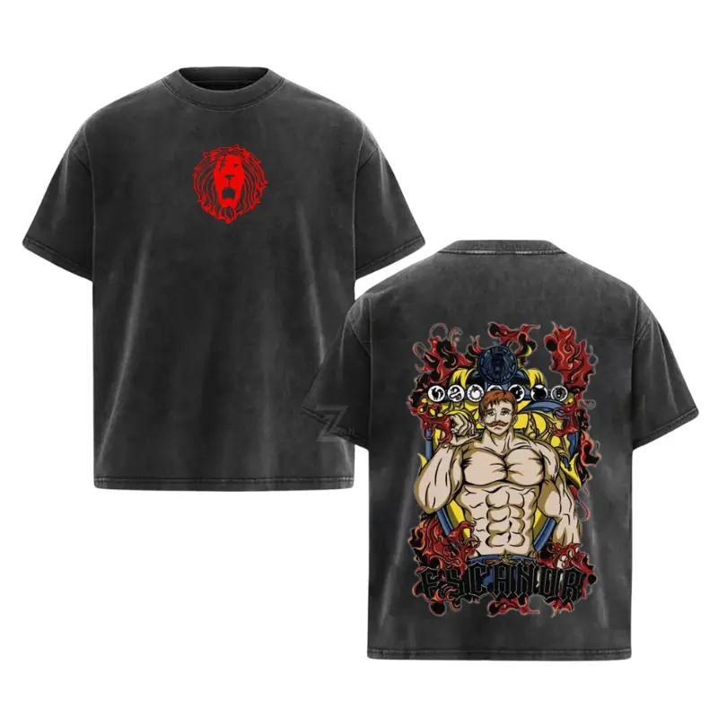 

Anime The Seven Deadly Sins Escanor Graphic T Shirt Men Short Sleeve Clothing Casual Tshirt Washed Cotton Tee Harajuku T-shirt XXL чёрный