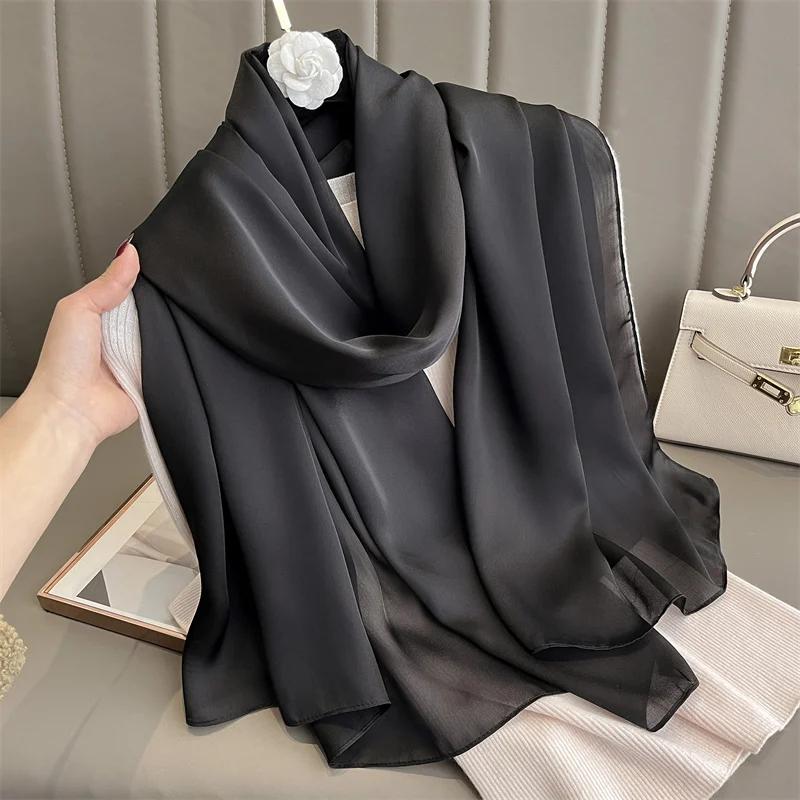

Luxury Brand Solid Silk Scarf Women Fashion Quality Soft Scarves Female Shawls Foulard Bandana Beach Cover-ups Wraps One Size