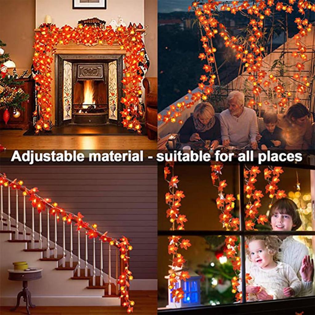 2-Pack LED Maple Leaf Light String Halloween Thanksgiving Garden Party Decoration Lights 3 Meters 30 LED