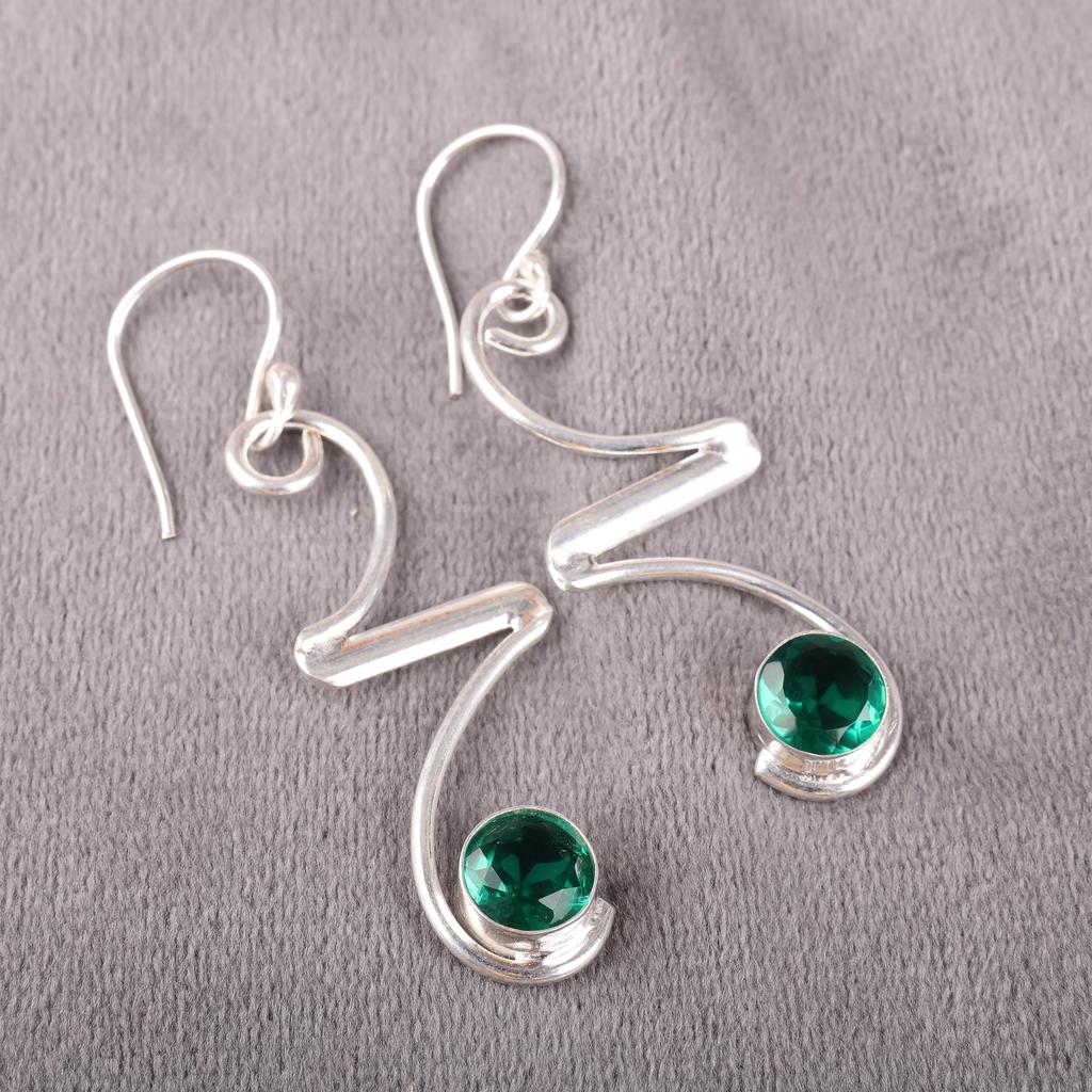 Beautiful Green Emerald Gemstone Silver Earrings, Handmade Meditation Earrings, 925 Sterling Silver Jewelry For Wedding Gift