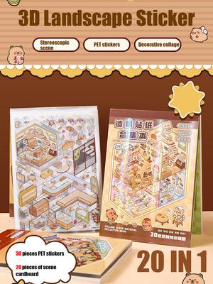 20-teiliges 3D-Landschaftsaufkleber-Set (20-in-1) – Sammelalbum mit Cartoon-Motiven – DIY-Spielzeug, Spiel, Festival- und Geburtstagsgeschenk für Kinder und Mädchen