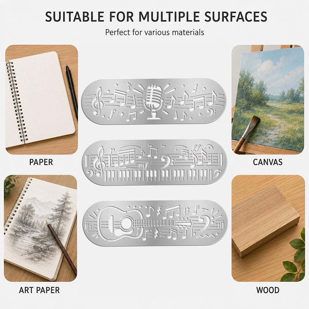 3Pcs 3 Styles Oval Stainless Steel Metal Cutting Dies Stencils for DIY Scrapbooking/Photo Album Decorative Embossing DIY Paper Card Musical Note