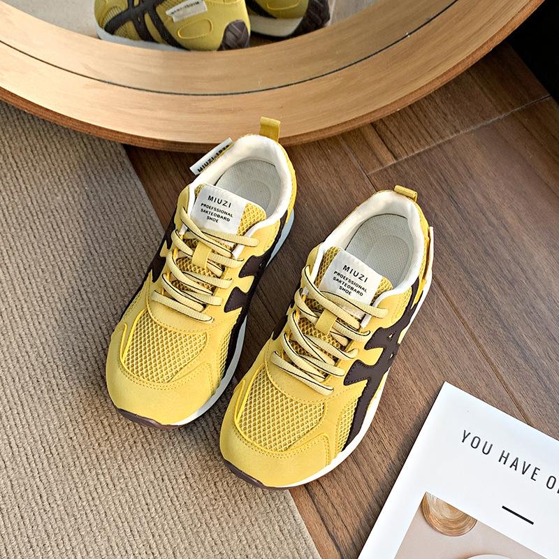 Women's Shoes 2025 Spring New Spring Round Head Lace-up Mesh Breathable Flat Bottom College Student Mesh Sports and Leisure Shoes