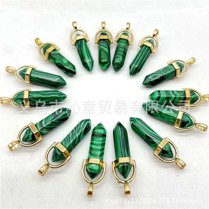 Colorful Hexagonal Gemstone Pendant Necklace with Gold Alloy Cap