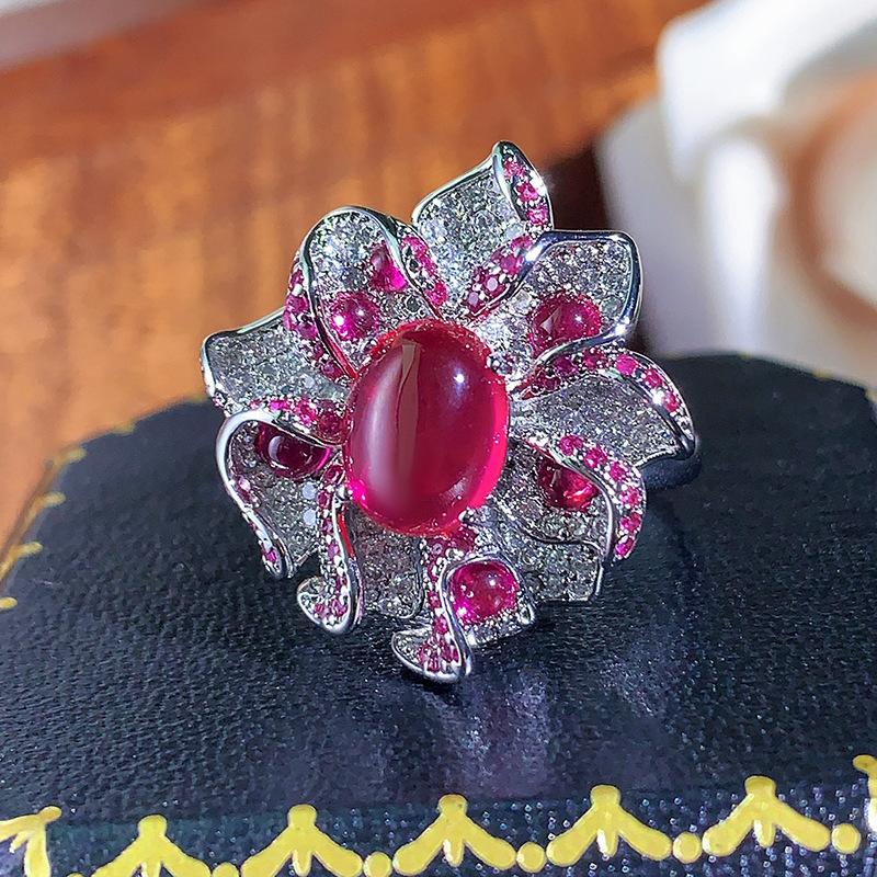 

Осень и зима новые ювелирные изделия кольцо ювелирные изделия красный сапфир цветок кольцо свет роскошь мода высокого класса женские