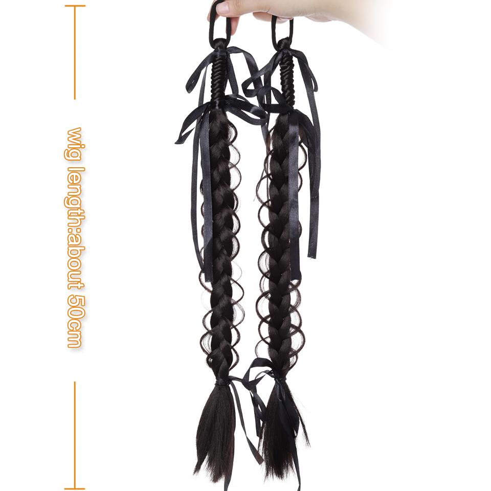Ponytail Synthetic Wig Elastic Style Boxing Braid Wig with Ribbon Bow Hair Accessories Suitable for Ladies To Wear Daily